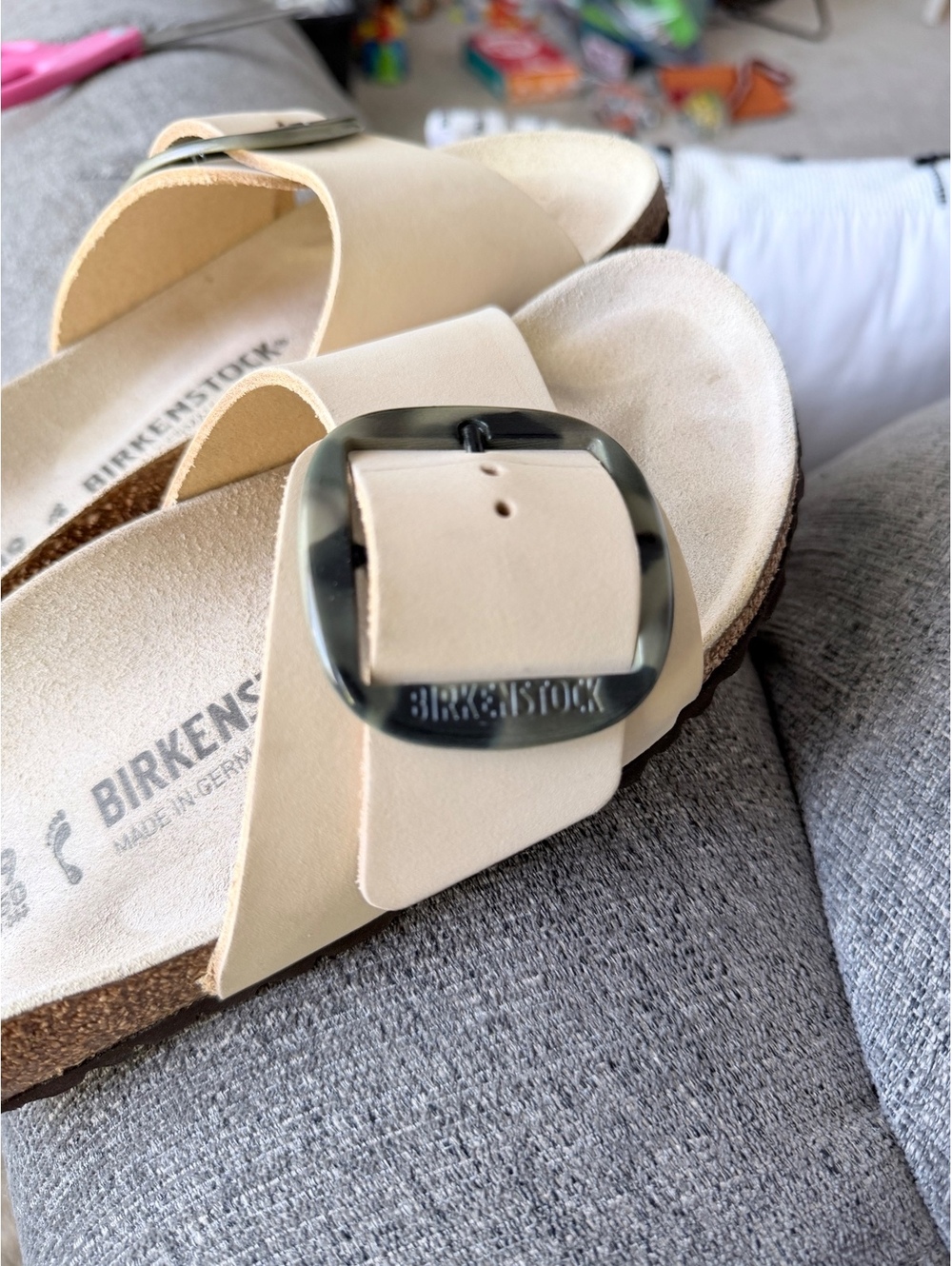 Birkenstock Beige Slide Sandals with Buckle Size 39